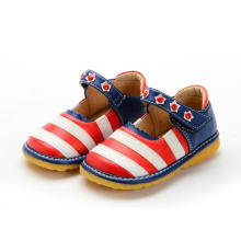 New Baby Girl Red White Strips Navy Heel Squeaky Shoes